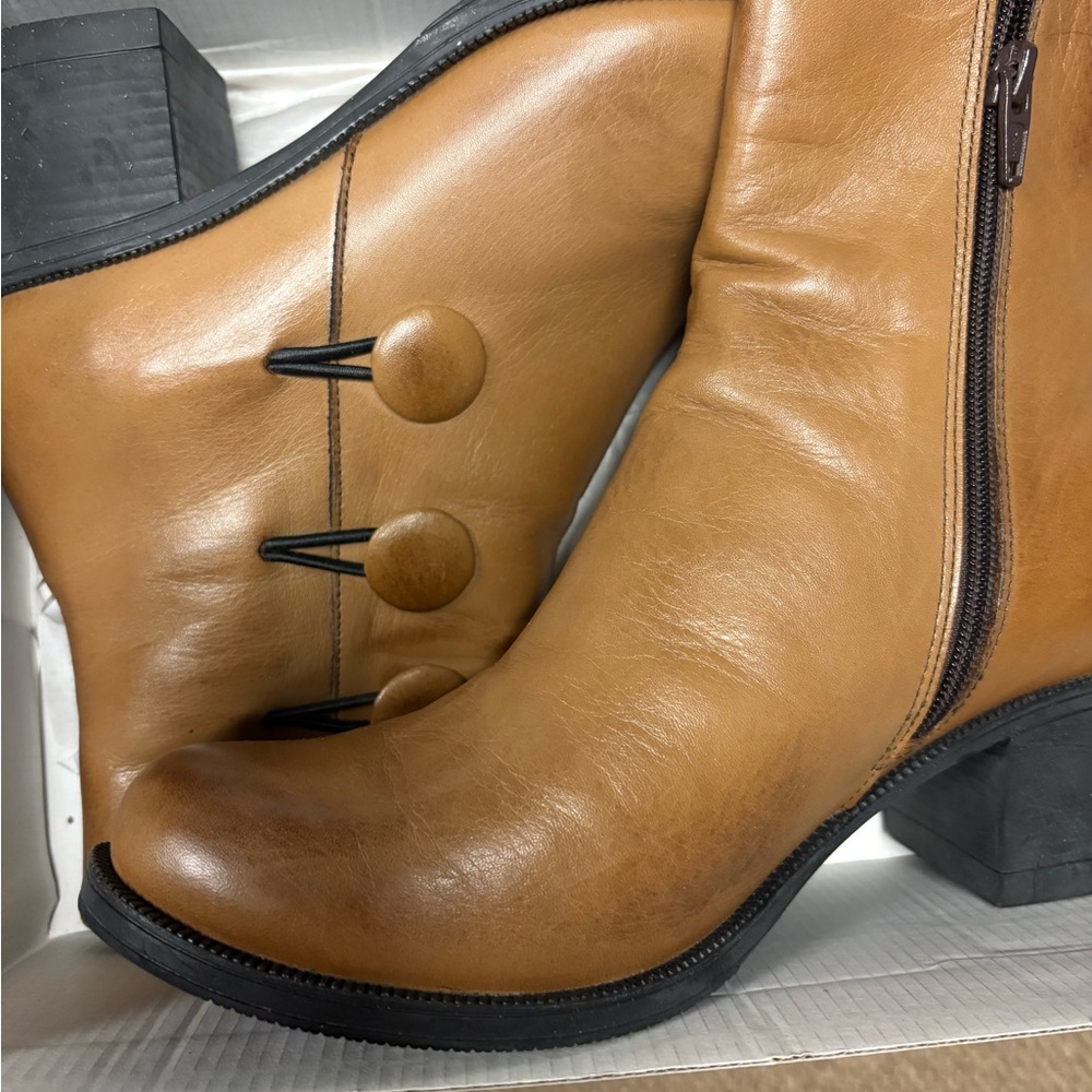 Tan Leather Karyoka Ankle Boots with Button Detail